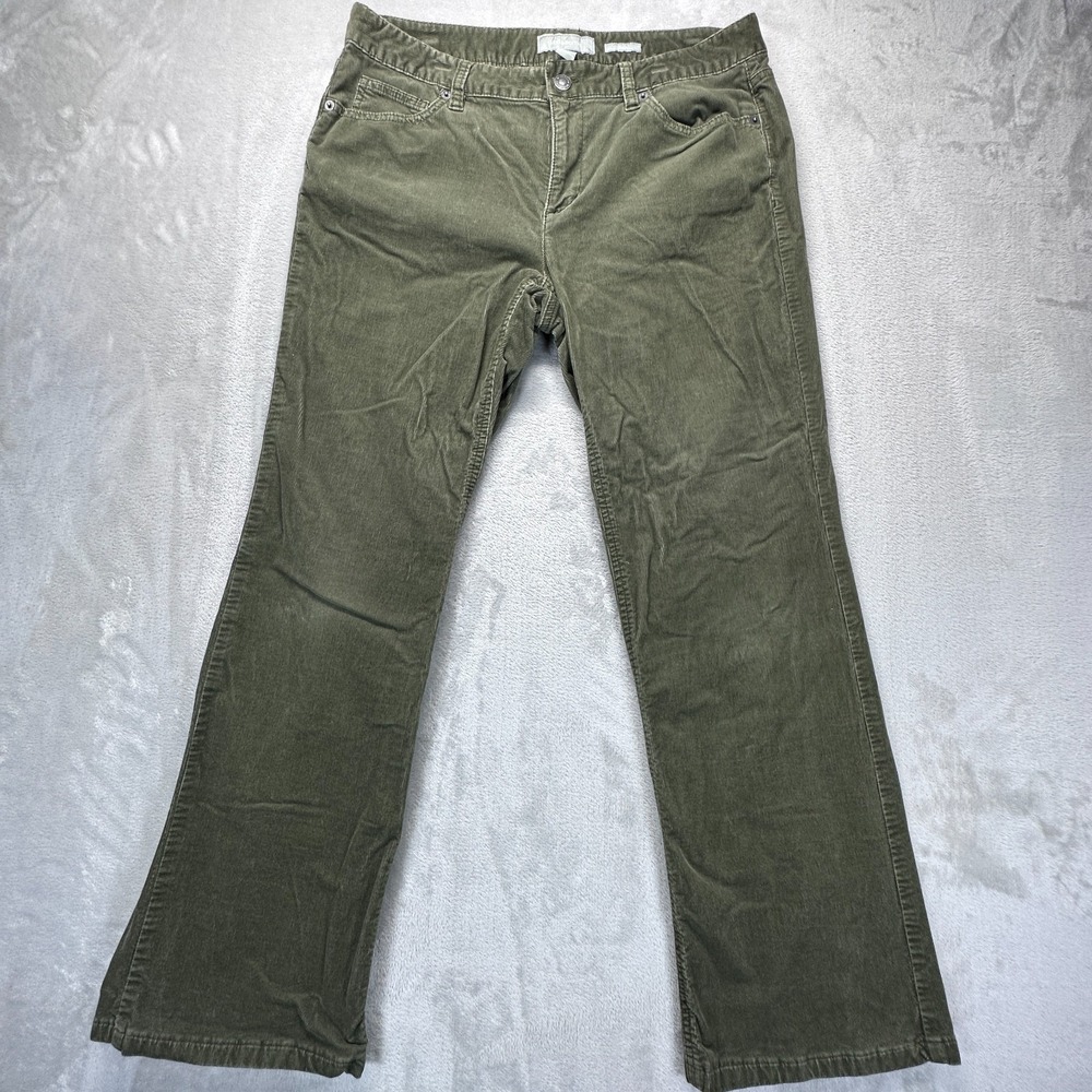 Liz Claiborne Sloane Corduroy Pants Womens 10 Olive Green Stretch Bootcut Leg